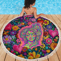 Psychedelic Visionary Woman Hippie Beach Blanket Tune In, Turn On, Drop Out - Flower Power Awakening