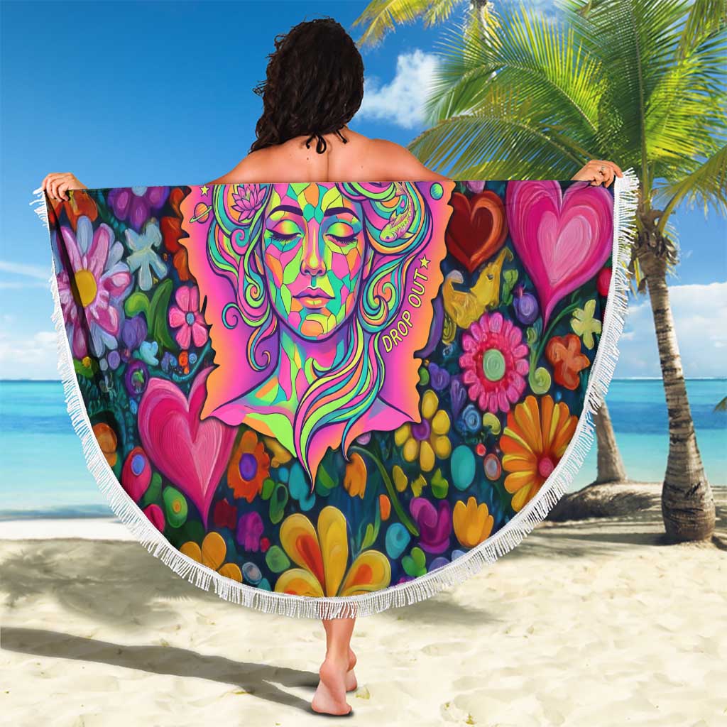 Psychedelic Visionary Woman Hippie Beach Blanket Tune In, Turn On, Drop Out - Flower Power Awakening