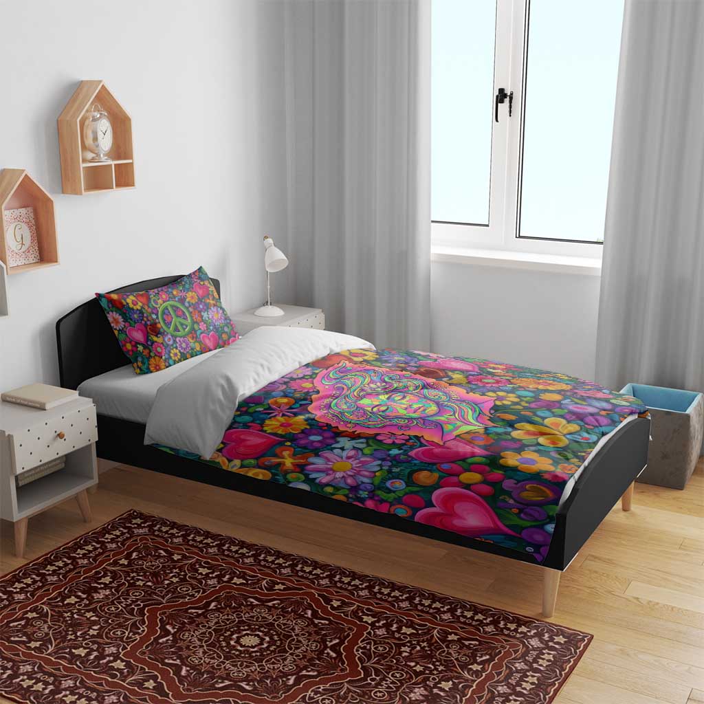 Psychedelic Visionary Woman Hippie Bedding Set Tune In, Turn On, Drop Out - Flower Power Awakening