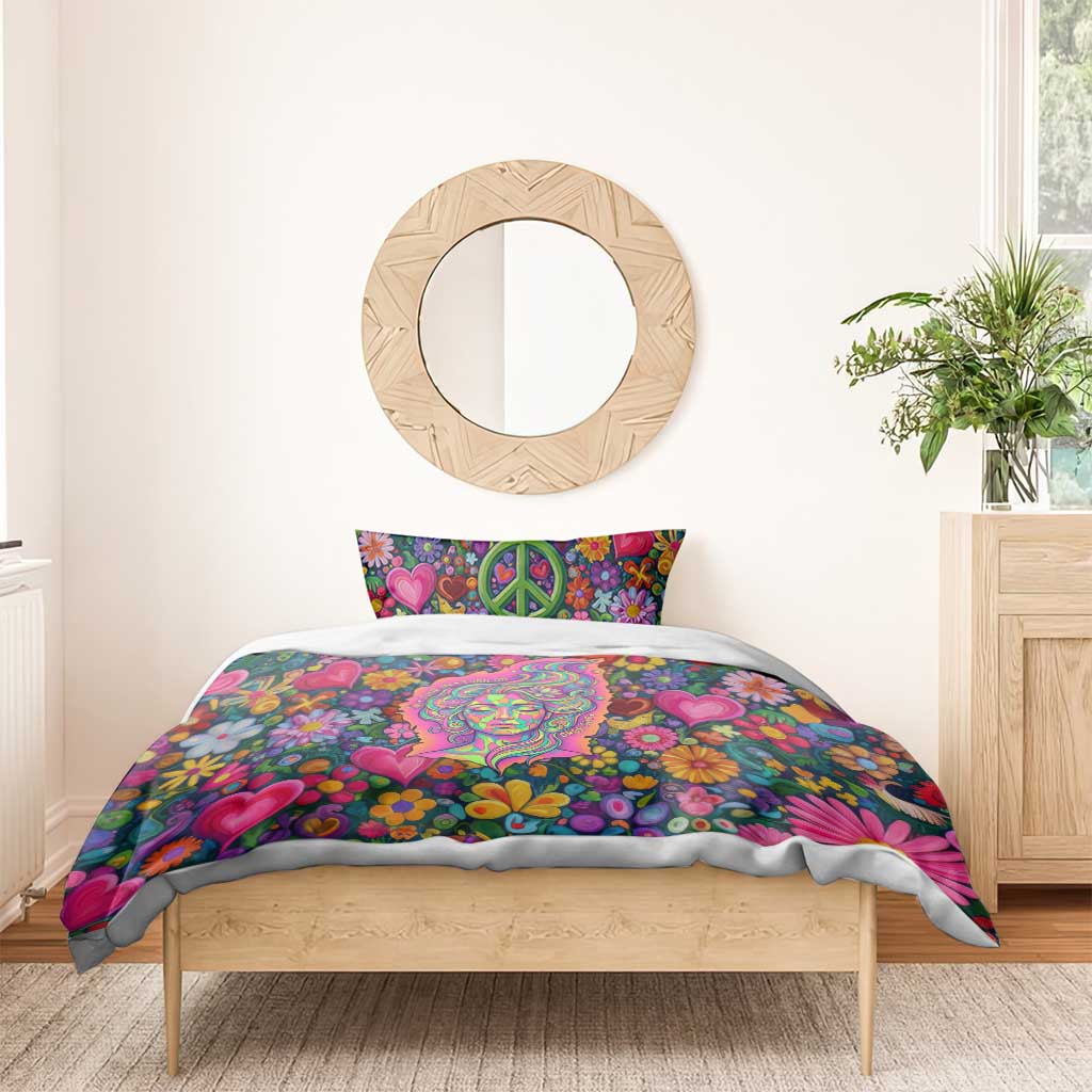 Psychedelic Visionary Woman Hippie Bedding Set Tune In, Turn On, Drop Out - Flower Power Awakening