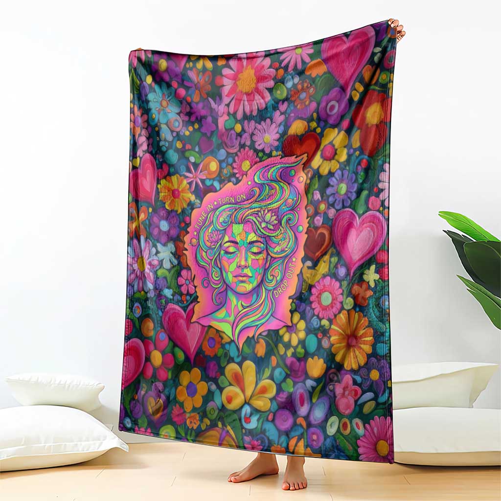 Psychedelic Visionary Woman Hippie Blanket Tune In, Turn On, Drop Out - Flower Power Awakening