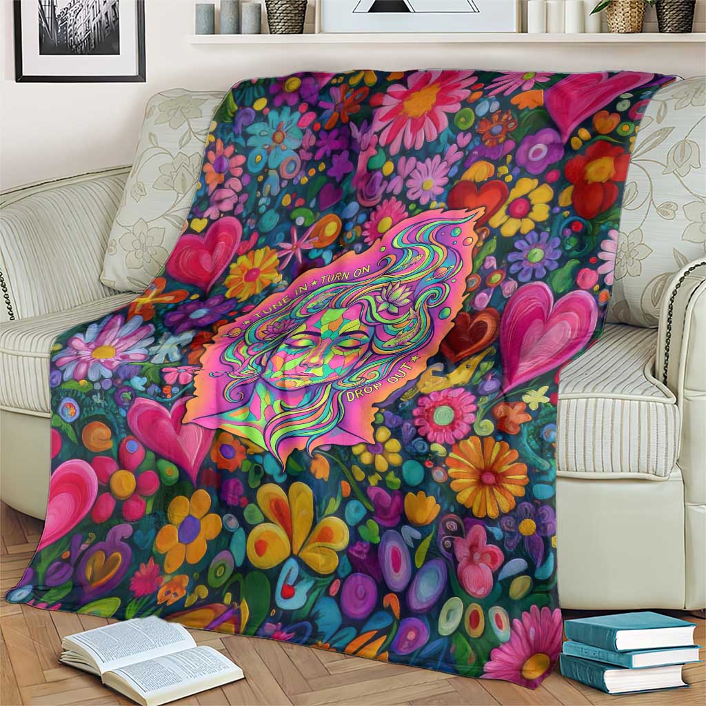 Psychedelic Visionary Woman Hippie Blanket Tune In, Turn On, Drop Out - Flower Power Awakening