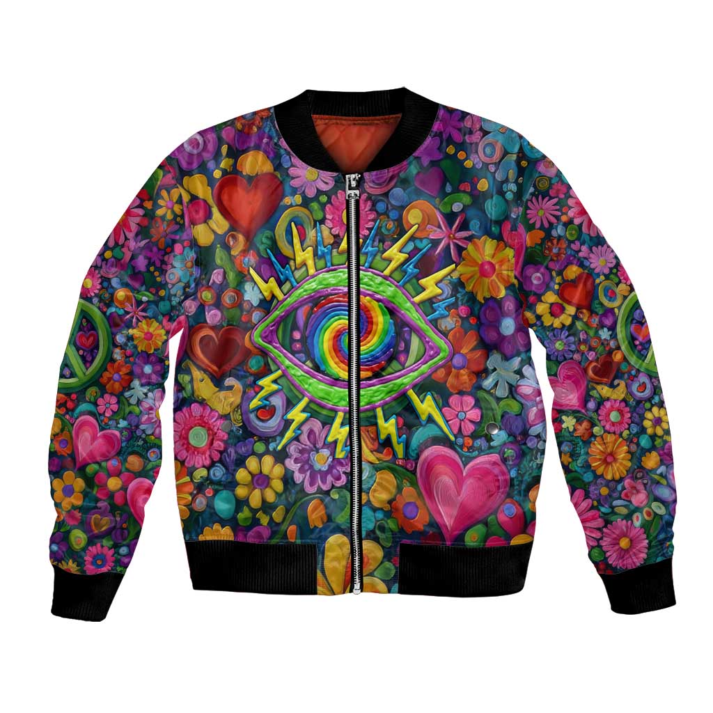 Psychedelic Visionary Woman Hippie Bomber Jacket Tune In, Turn On, Drop Out - Flower Power Awakening