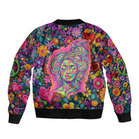 Psychedelic Visionary Woman Hippie Bomber Jacket Tune In, Turn On, Drop Out - Flower Power Awakening