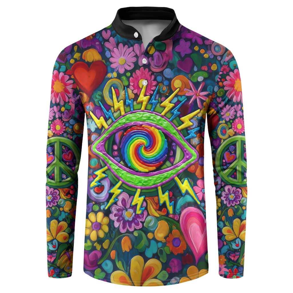 Psychedelic Visionary Woman Hippie Button Sweatshirt Tune In, Turn On, Drop Out - Flower Power Awakening