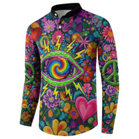 Psychedelic Visionary Woman Hippie Button Sweatshirt Tune In, Turn On, Drop Out - Flower Power Awakening