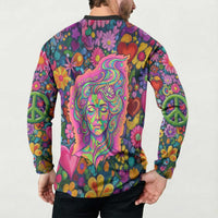 Psychedelic Visionary Woman Hippie Button Sweatshirt Tune In, Turn On, Drop Out - Flower Power Awakening