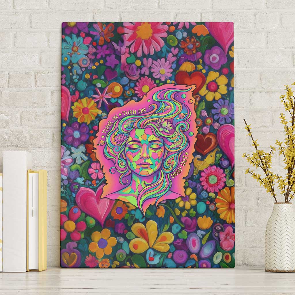 Psychedelic Visionary Woman Hippie Canvas Wall Art Tune In, Turn On, Drop Out - Flower Power Awakening