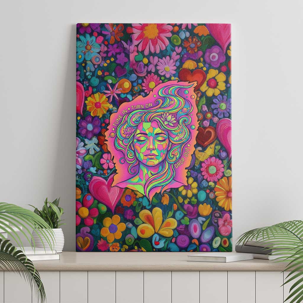 Psychedelic Visionary Woman Hippie Canvas Wall Art Tune In, Turn On, Drop Out - Flower Power Awakening