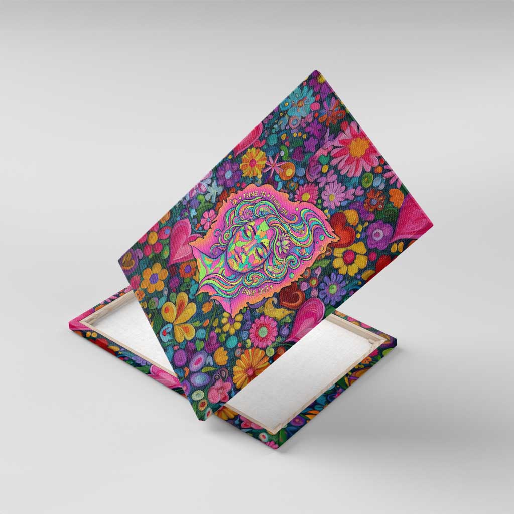 Psychedelic Visionary Woman Hippie Canvas Wall Art Tune In, Turn On, Drop Out - Flower Power Awakening