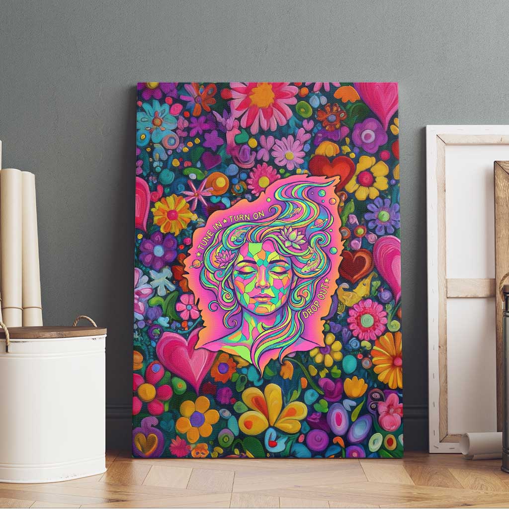 Psychedelic Visionary Woman Hippie Canvas Wall Art Tune In, Turn On, Drop Out - Flower Power Awakening