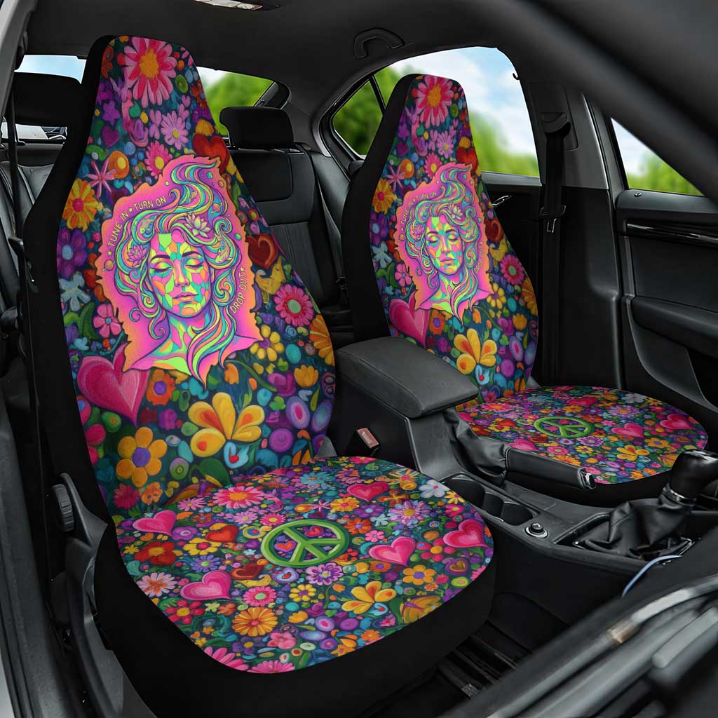 Psychedelic Visionary Woman Hippie Car Seat Cover Tune In, Turn On, Drop Out - Flower Power Awakening