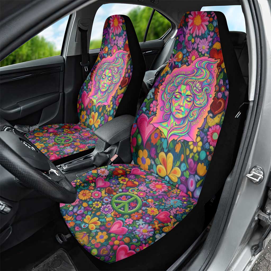 Psychedelic Visionary Woman Hippie Car Seat Cover Tune In, Turn On, Drop Out - Flower Power Awakening