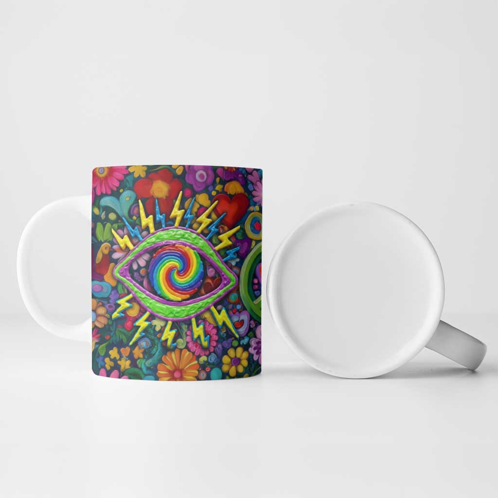 Psychedelic Visionary Woman Hippie Ceramic Mug Tune In, Turn On, Drop Out - Flower Power Awakening