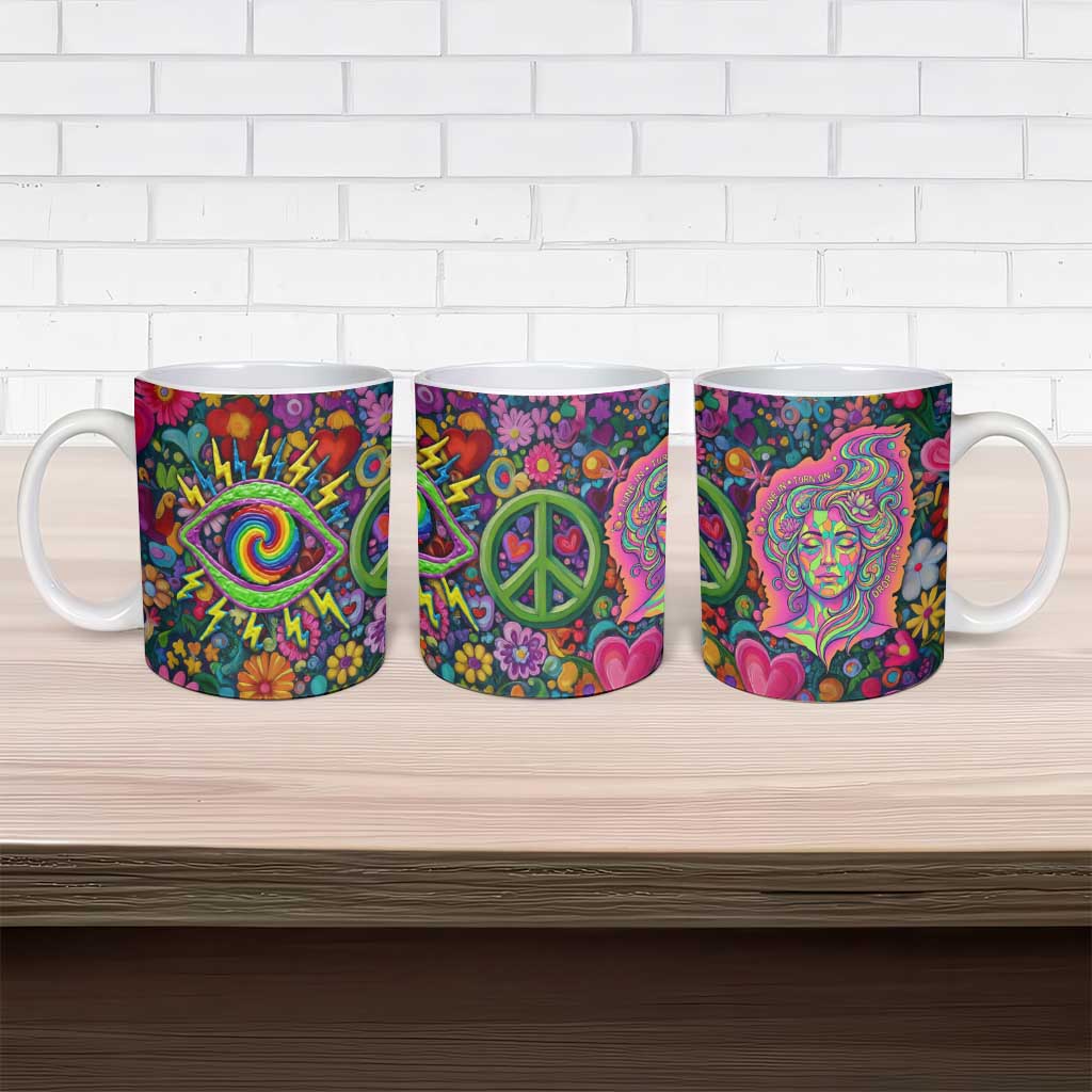 Psychedelic Visionary Woman Hippie Ceramic Mug Tune In, Turn On, Drop Out - Flower Power Awakening