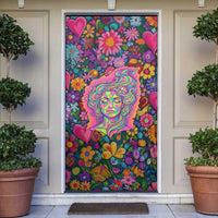 Psychedelic Visionary Woman Hippie Door Cover Tune In, Turn On, Drop Out - Flower Power Awakening