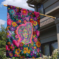Psychedelic Visionary Woman Hippie Garden Flag Tune In, Turn On, Drop Out - Flower Power Awakening