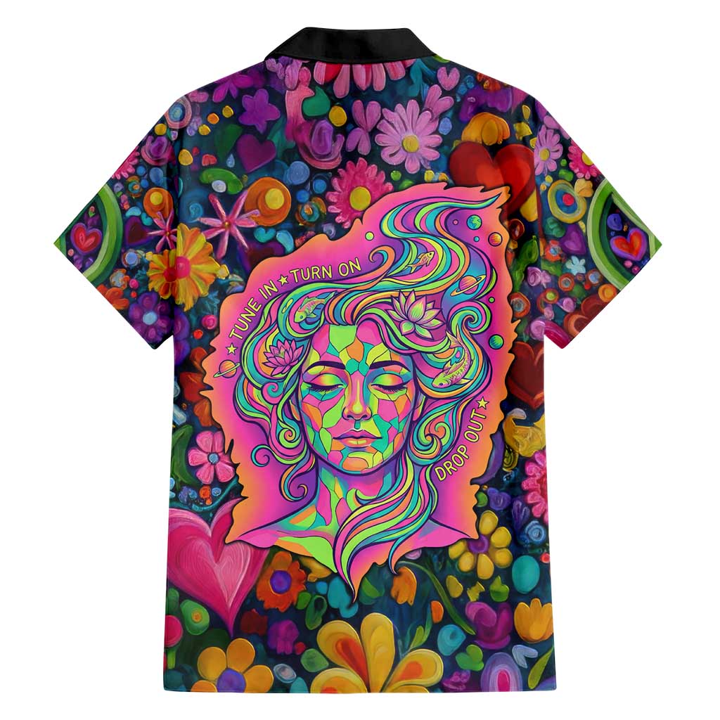 Psychedelic Visionary Woman Hippie Hawaiian Shirt Tune In, Turn On, Drop Out - Flower Power Awakening