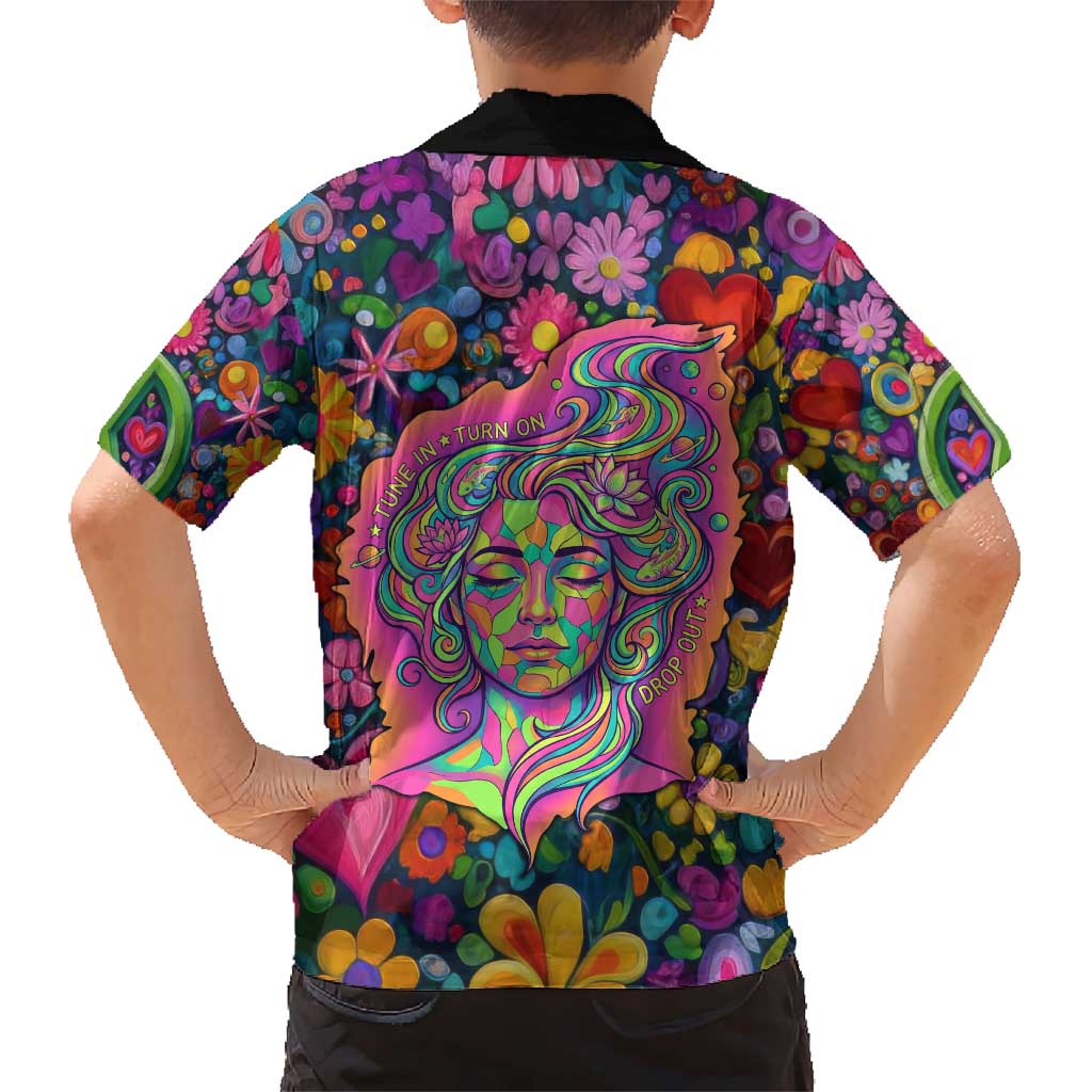 Psychedelic Visionary Woman Hippie Hawaiian Shirt Tune In, Turn On, Drop Out - Flower Power Awakening