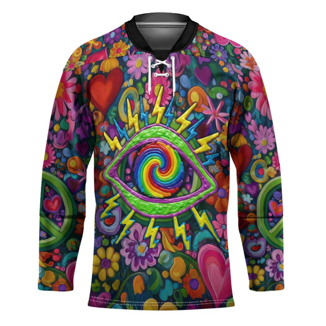 Psychedelic Visionary Woman Hippie Hockey Jersey Tune In, Turn On, Drop Out - Flower Power Awakening