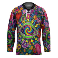 Psychedelic Visionary Woman Hippie Hockey Jersey Tune In, Turn On, Drop Out - Flower Power Awakening