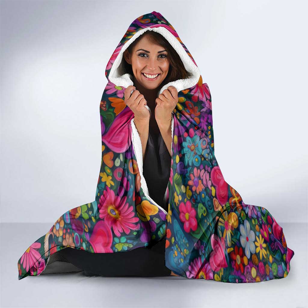 Psychedelic Visionary Woman Hippie Hooded Blanket Tune In, Turn On, Drop Out - Flower Power Awakening