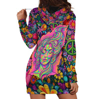 Psychedelic Visionary Woman Hippie Hoodie Dress Tune In, Turn On, Drop Out - Flower Power Awakening
