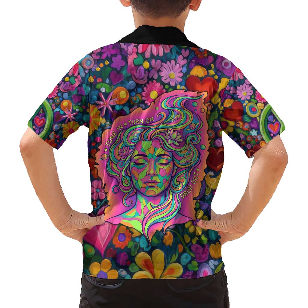 Psychedelic Visionary Woman Hippie Kid Hawaiian Shirt Tune In, Turn On, Drop Out - Flower Power Awakening
