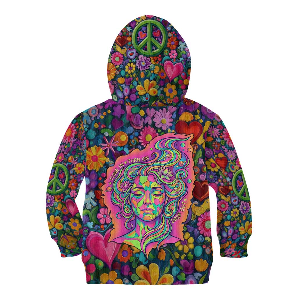 Psychedelic Visionary Woman Hippie Kid Hoodie Tune In, Turn On, Drop Out - Flower Power Awakening