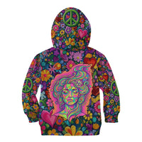 Psychedelic Visionary Woman Hippie Kid Hoodie Tune In, Turn On, Drop Out - Flower Power Awakening