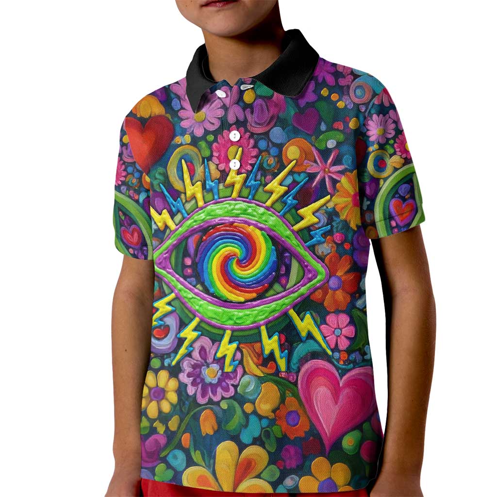Psychedelic Visionary Woman Hippie Kid Polo Shirt Tune In, Turn On, Drop Out - Flower Power Awakening