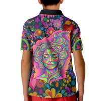 Psychedelic Visionary Woman Hippie Kid Polo Shirt Tune In, Turn On, Drop Out - Flower Power Awakening