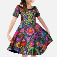 Psychedelic Visionary Woman Hippie Kid Short Sleeve Dress Tune In, Turn On, Drop Out - Flower Power Awakening