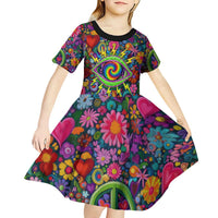 Psychedelic Visionary Woman Hippie Kid Short Sleeve Dress Tune In, Turn On, Drop Out - Flower Power Awakening