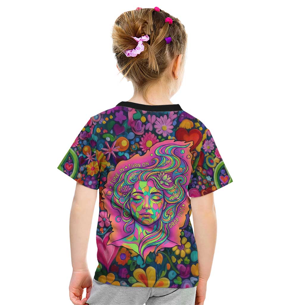 Psychedelic Visionary Woman Hippie Kid T Shirt Tune In, Turn On, Drop Out - Flower Power Awakening