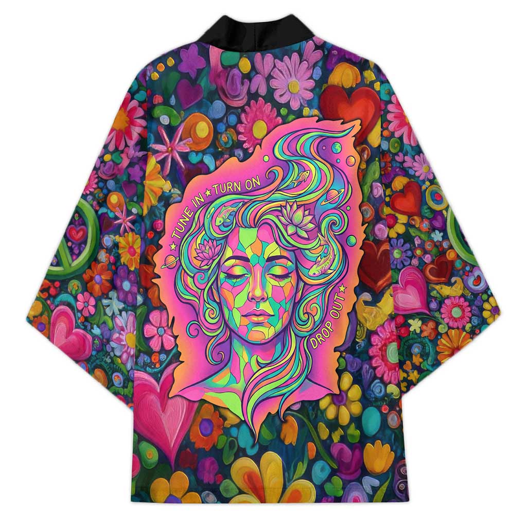 Psychedelic Visionary Woman Hippie Kimono Tune In, Turn On, Drop Out - Flower Power Awakening