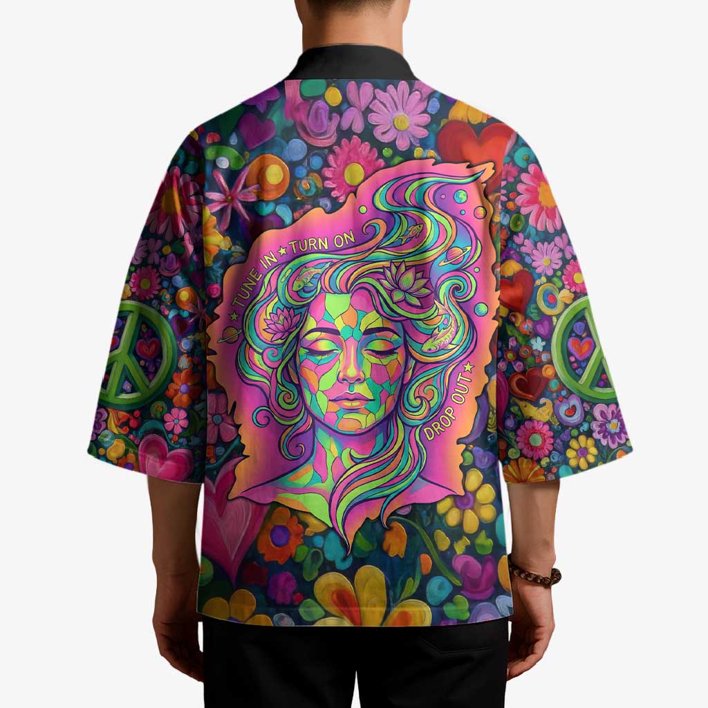 Psychedelic Visionary Woman Hippie Kimono Tune In, Turn On, Drop Out - Flower Power Awakening