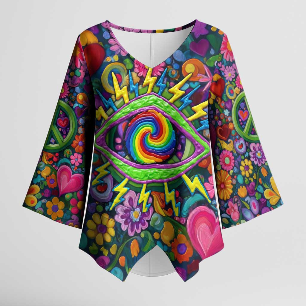 Psychedelic Visionary Woman Hippie Kimono Sleeve Blouse Tune In, Turn On, Drop Out - Flower Power Awakening