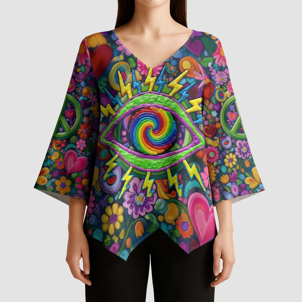 Psychedelic Visionary Woman Hippie Kimono Sleeve Blouse Tune In, Turn On, Drop Out - Flower Power Awakening