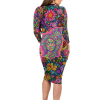 Psychedelic Visionary Woman Hippie Long Sleeve Bodycon Dress Tune In, Turn On, Drop Out - Flower Power Awakening