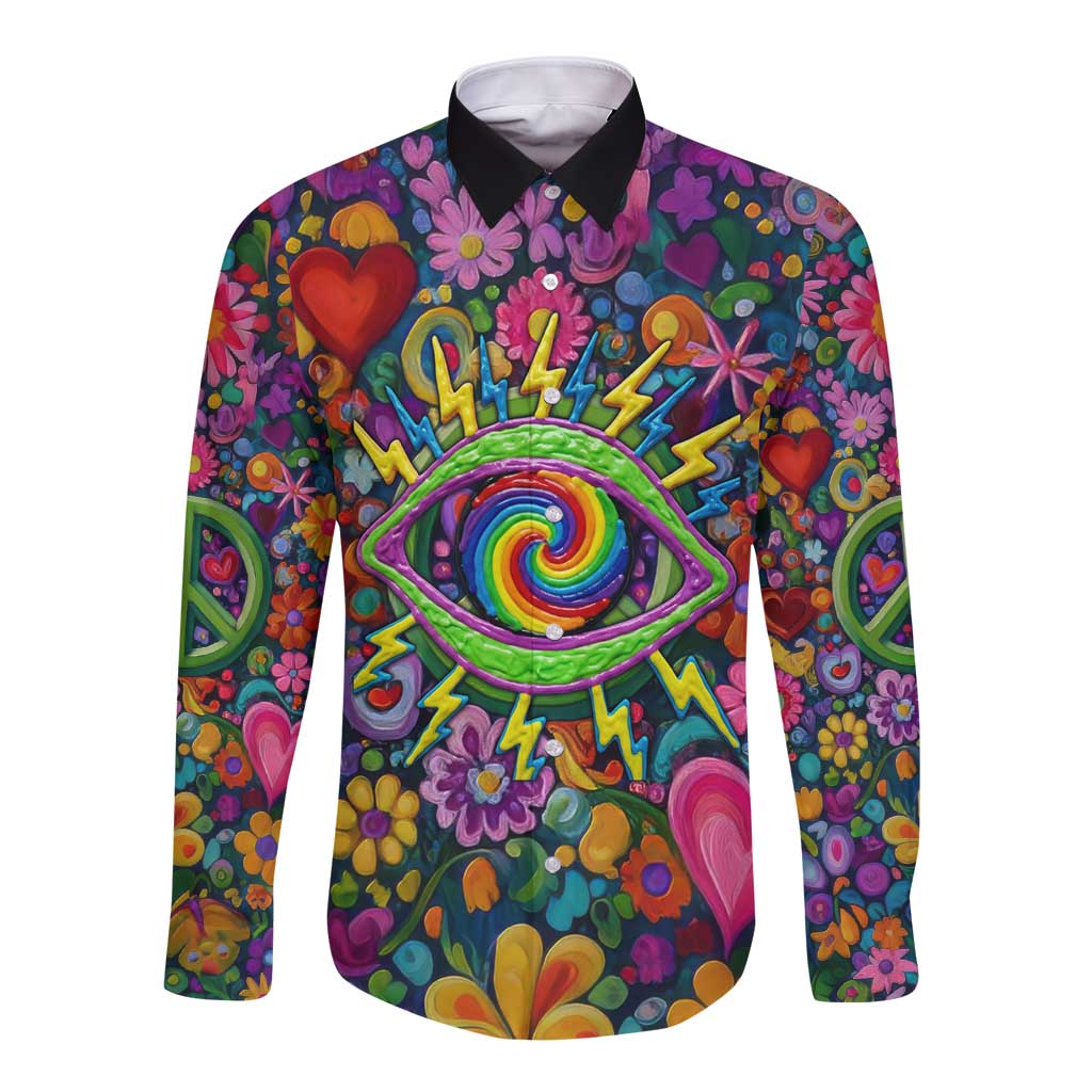 Psychedelic Visionary Woman Hippie Long Sleeve Button Shirt Tune In, Turn On, Drop Out - Flower Power Awakening