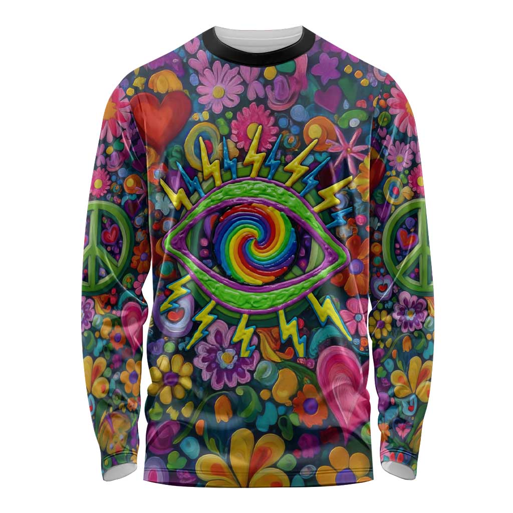 Psychedelic Visionary Woman Hippie Long Sleeve Shirt Tune In, Turn On, Drop Out - Flower Power Awakening
