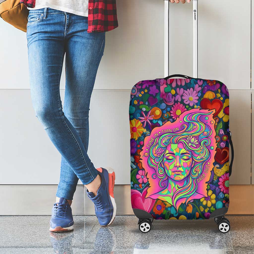 Psychedelic Visionary Woman Hippie Luggage Cover Tune In, Turn On, Drop Out - Flower Power Awakening