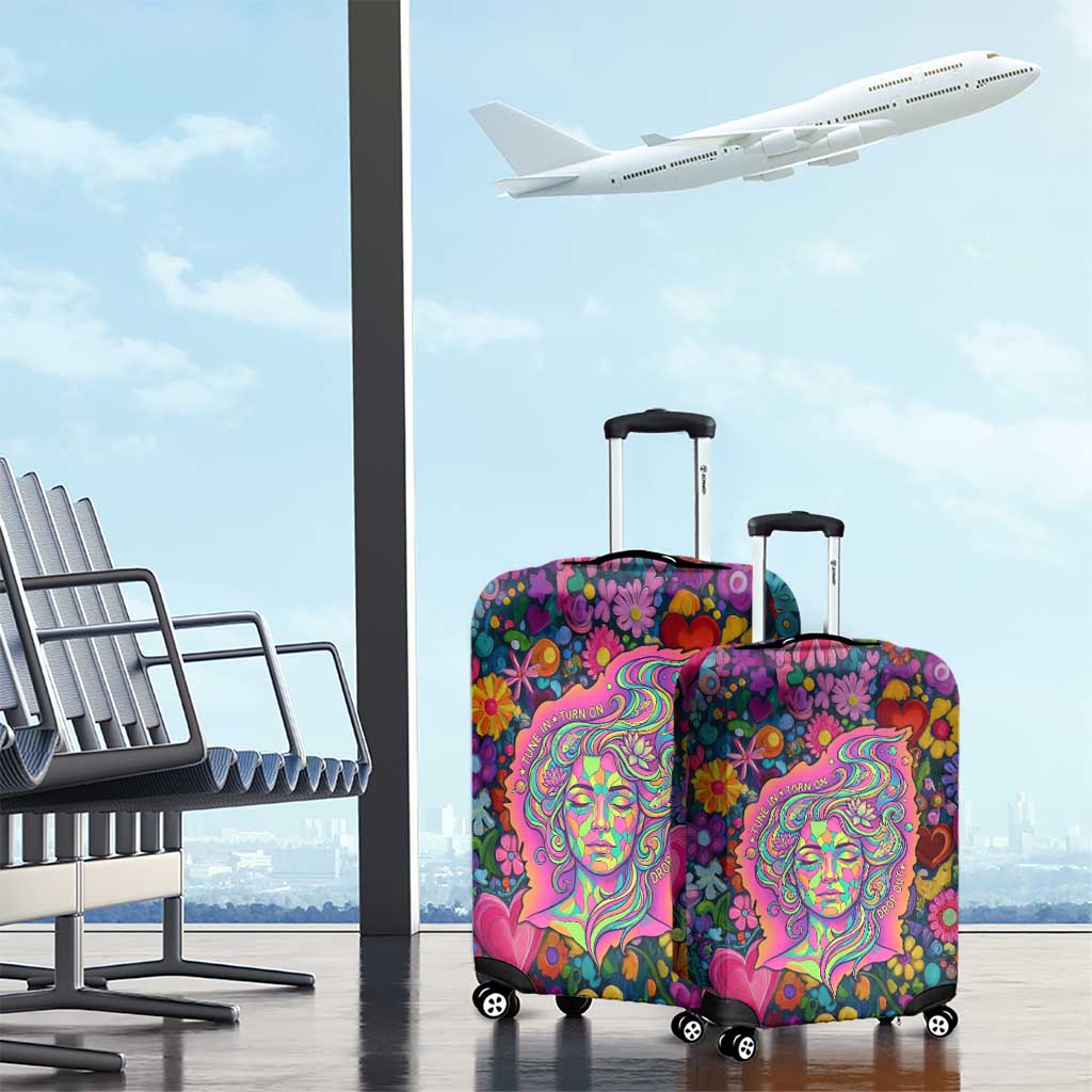 Psychedelic Visionary Woman Hippie Luggage Cover Tune In, Turn On, Drop Out - Flower Power Awakening