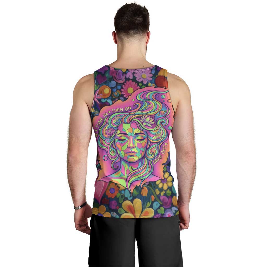 Psychedelic Visionary Woman Hippie Men Tank Top Tune In, Turn On, Drop Out - Flower Power Awakening