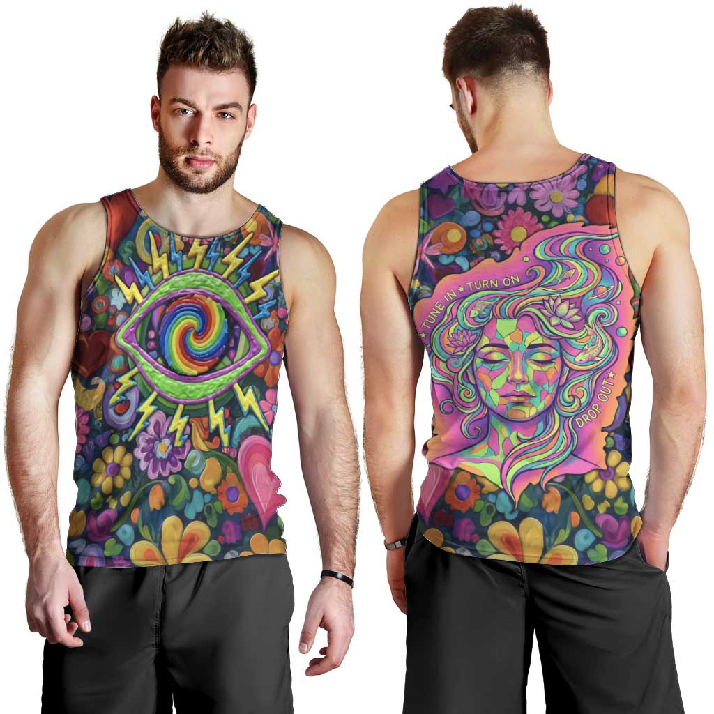 Psychedelic Visionary Woman Hippie Men Tank Top Tune In, Turn On, Drop Out - Flower Power Awakening