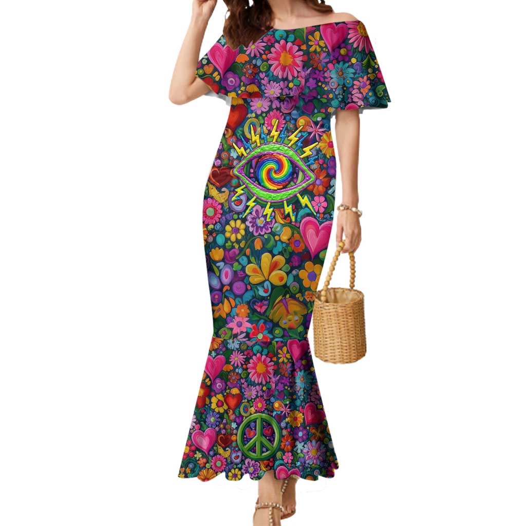 Psychedelic Visionary Woman Hippie Mermaid Dress Tune In, Turn On, Drop Out - Flower Power Awakening