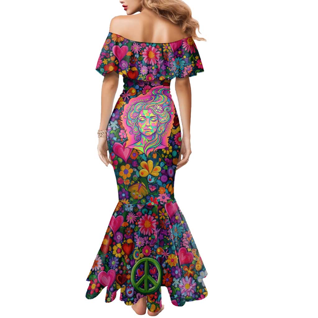 Psychedelic Visionary Woman Hippie Mermaid Dress Tune In, Turn On, Drop Out - Flower Power Awakening