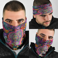 Psychedelic Visionary Woman Hippie Neck Gaiter Tune In, Turn On, Drop Out - Flower Power Awakening