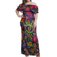 Psychedelic Visionary Woman Hippie Off Shoulder Maxi Dress Tune In, Turn On, Drop Out - Flower Power Awakening